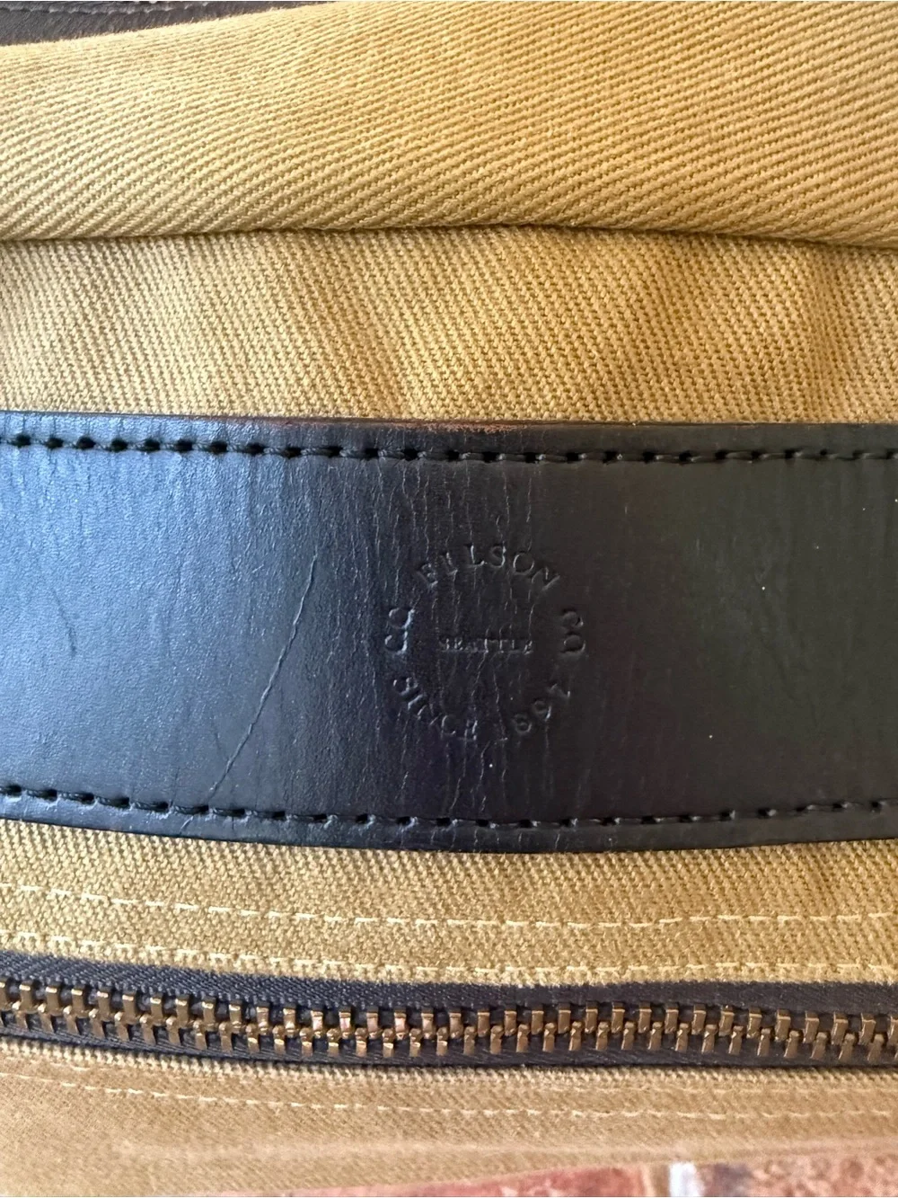 Filson Tan Canvas Duffel with Dark Brown Leather Trim twill Pullman style large
